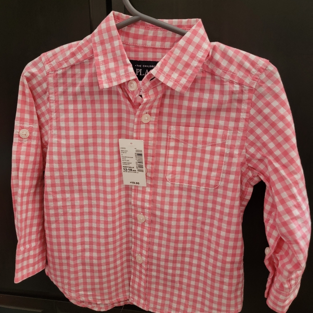 NWT Children's place toddler boys button down pink shirt